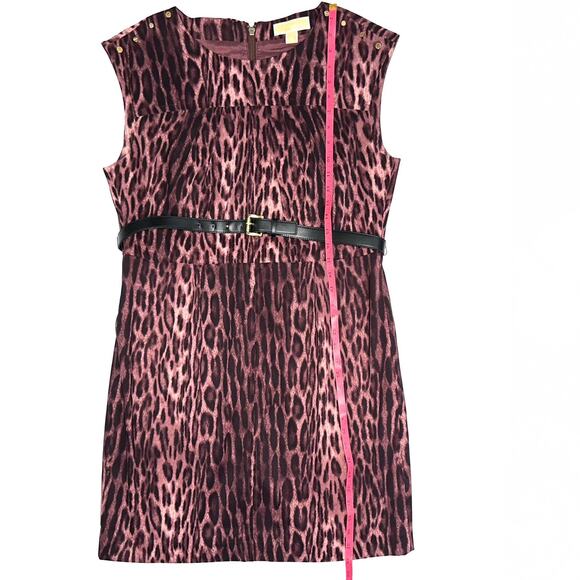 MICHAEL Michael Kors Purple Animal Print Belted Sheath Dress Size 14 - Picture 14 of 15